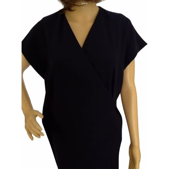 Finery Midi Wrap Dress US 6 Cap Sleeve Shift Asymmetrical Hem Navy New - Picture 2 of 10